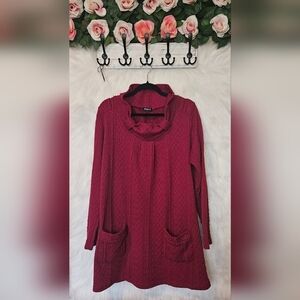 Fresh FX Vintage Y2K Cranberry Cowl Neck Pocketed Sweater Dress